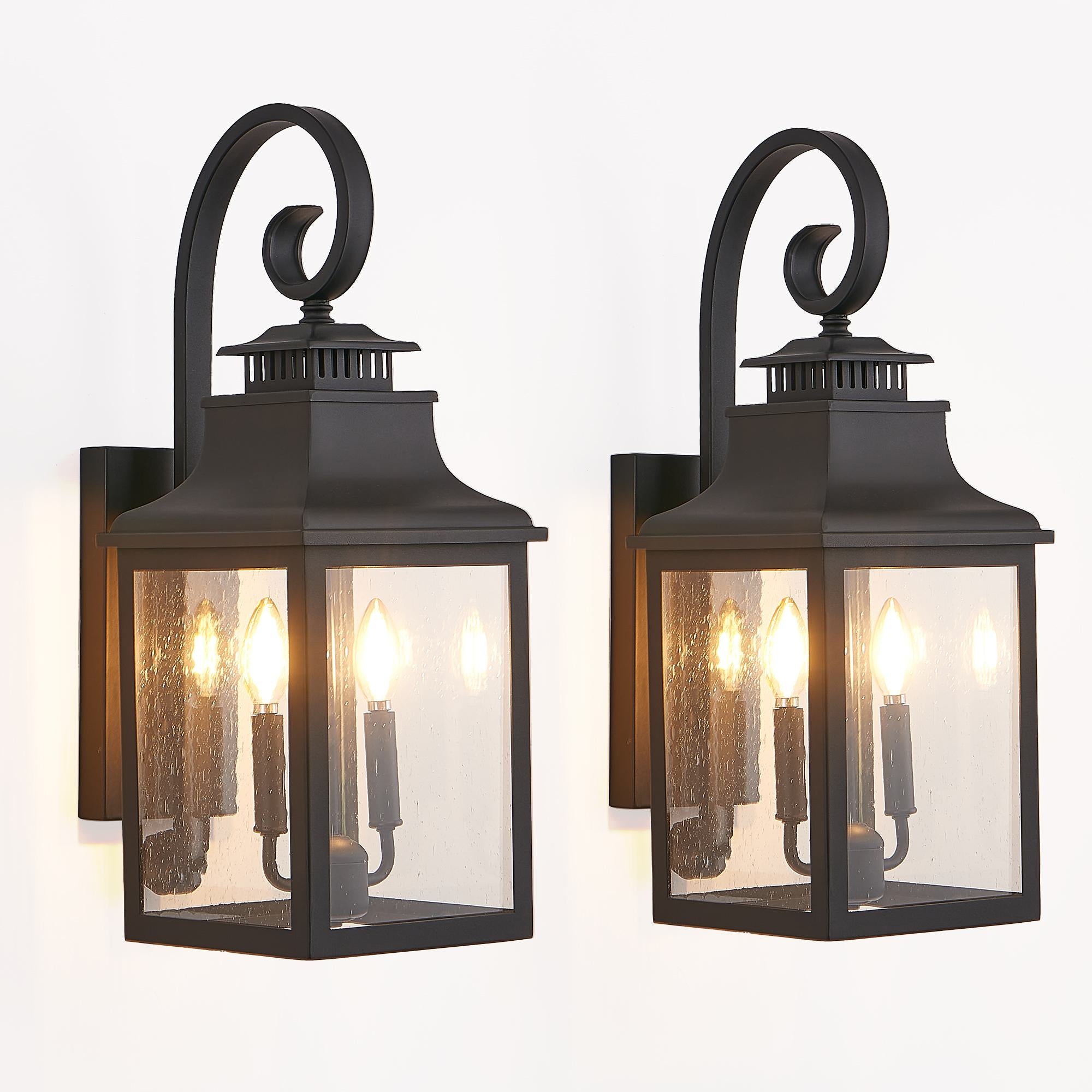 23" Outdoor Wall Lantern Light 2-Pack with Weather Resistant, Vintage Metal Sconce with Clear Glass for Porch, Patio, 23" L x 8.7" W x 23" H, Black