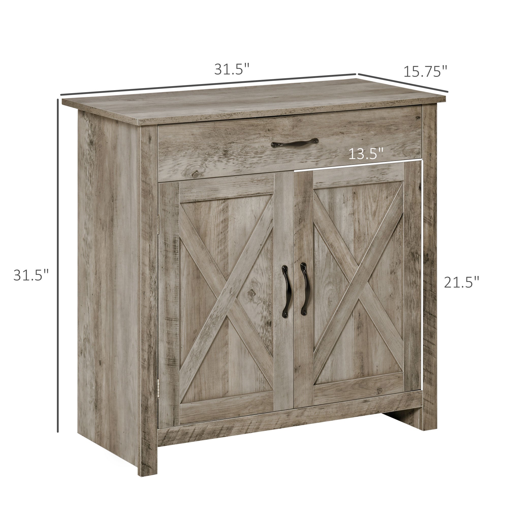 Farmhouse Sideboard Buffet Cabinet, Barn Door Coffee Bar Cabinet with Drawer and Adjustable Shelf for Kitchen, Living Room, Entryway, Gray