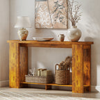 Farmhouse Console Table, 63" Narrow Entryway Table with Thickened Tabletop for Living Room, Hallway, Distressed Brown