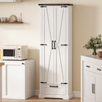 71" Pantry Cabinet, Kitchen Storage Cabinet with Adjustable Shelves, Barn Doors and Drawer for Dining Room, White