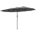 Garden Parasol, Double-Sided Sun Umbrella with LED Solar Lights, Patio Parasol for Outdoor, Gray