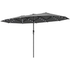 Garden Parasol, Double-Sided Sun Umbrella with LED Solar Lights, Patio Parasol for Outdoor, Gray