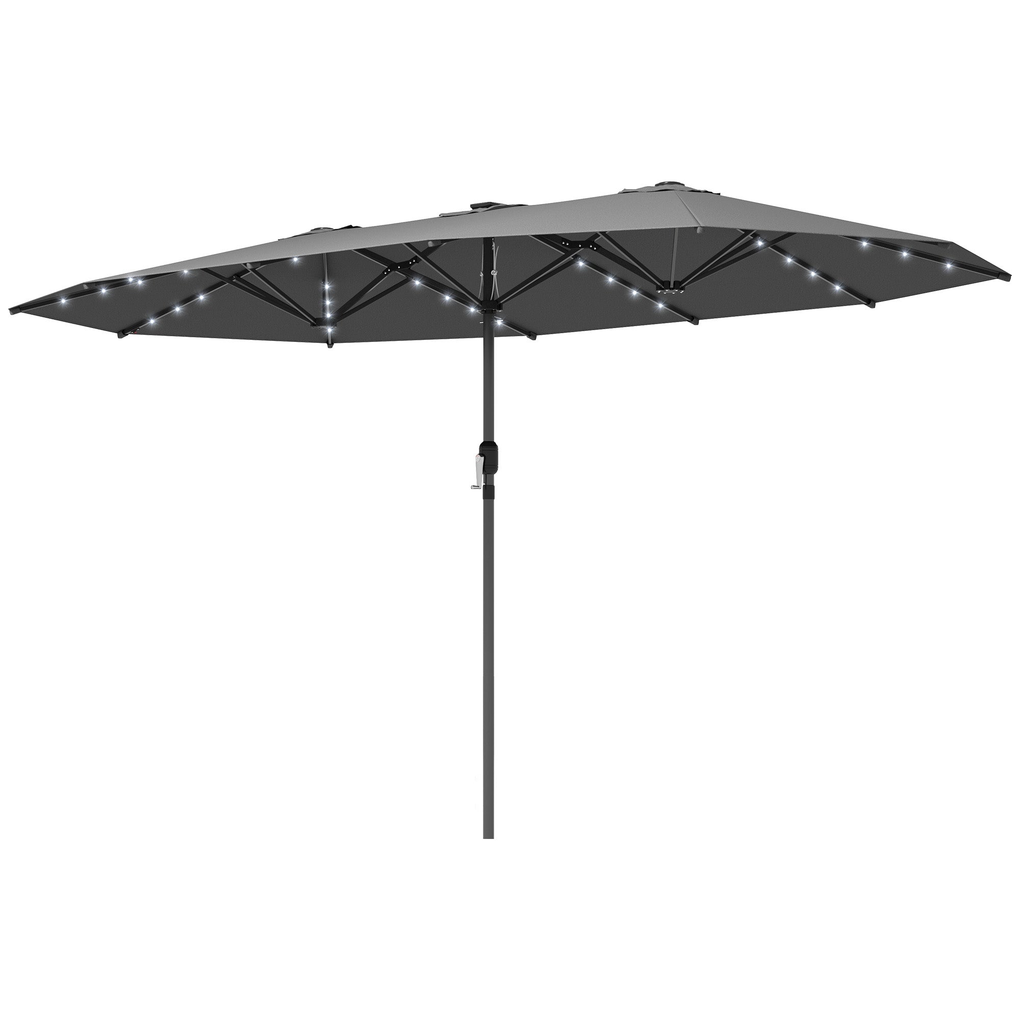 Garden Parasol, Double-Sided Sun Umbrella with LED Solar Lights, Patio Parasol for Outdoor, Gray