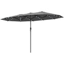 Garden Parasol, Double-Sided Sun Umbrella with LED Solar Lights, Patio Parasol for Outdoor, Gray