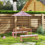 Kids Picnic Table Set with Foldable Umbrella, Removable Cushions & Boxes, Flamingo Theme, Pink