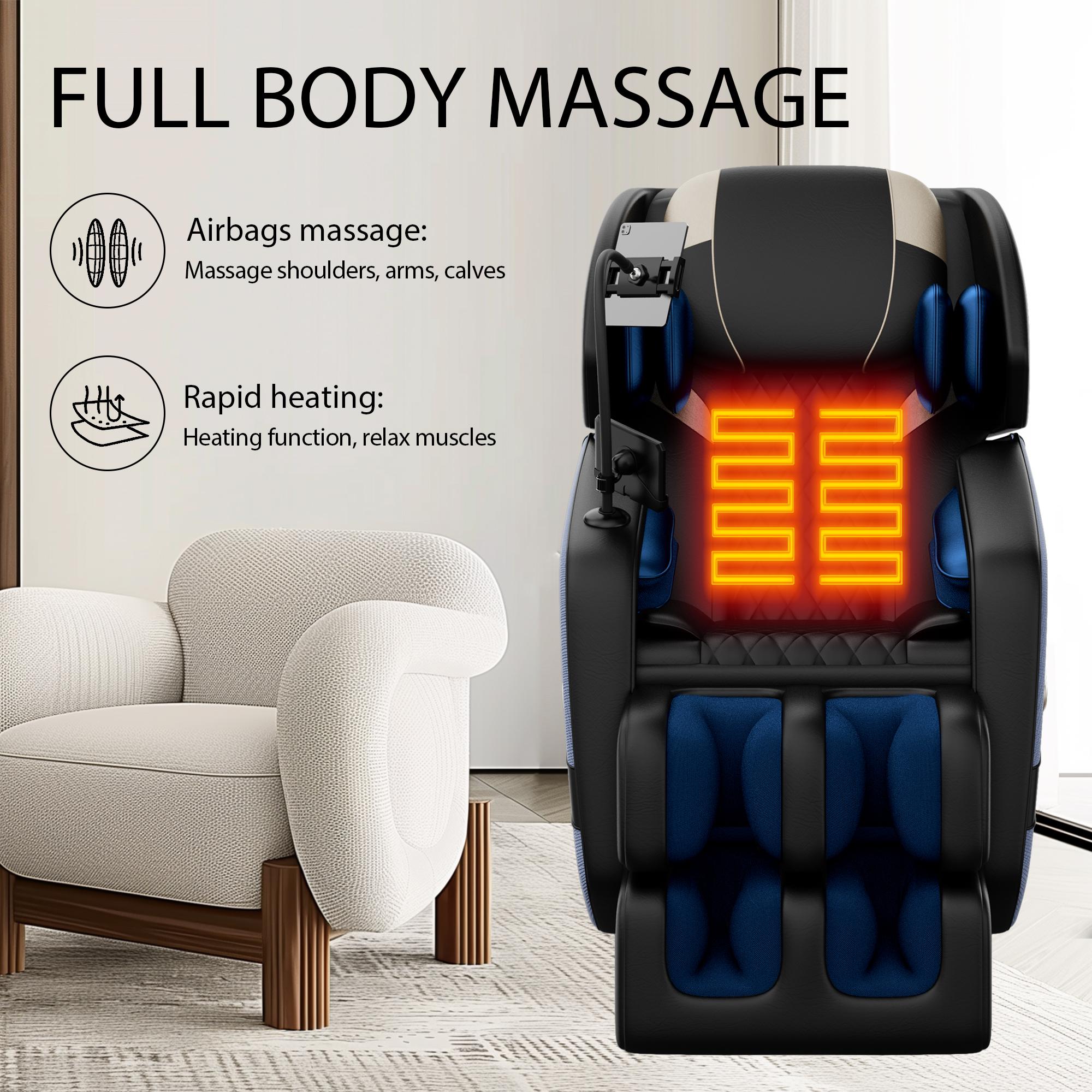 Massage Chair Recliner with Heating Function, Full Body Air Pressure, Zero Gravity, Bluetooth Audio, Adjustable Footrest, 51" L x 28" W x 40" H, Blue