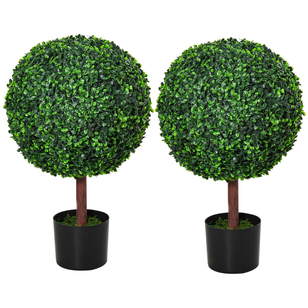 23.5" Artificial Boxwood Topiary Ball Tree, Fake Decorative Plant, Nursery Pot Included for Home, Balcony, Backyard and Garden, Set of 2, Green
