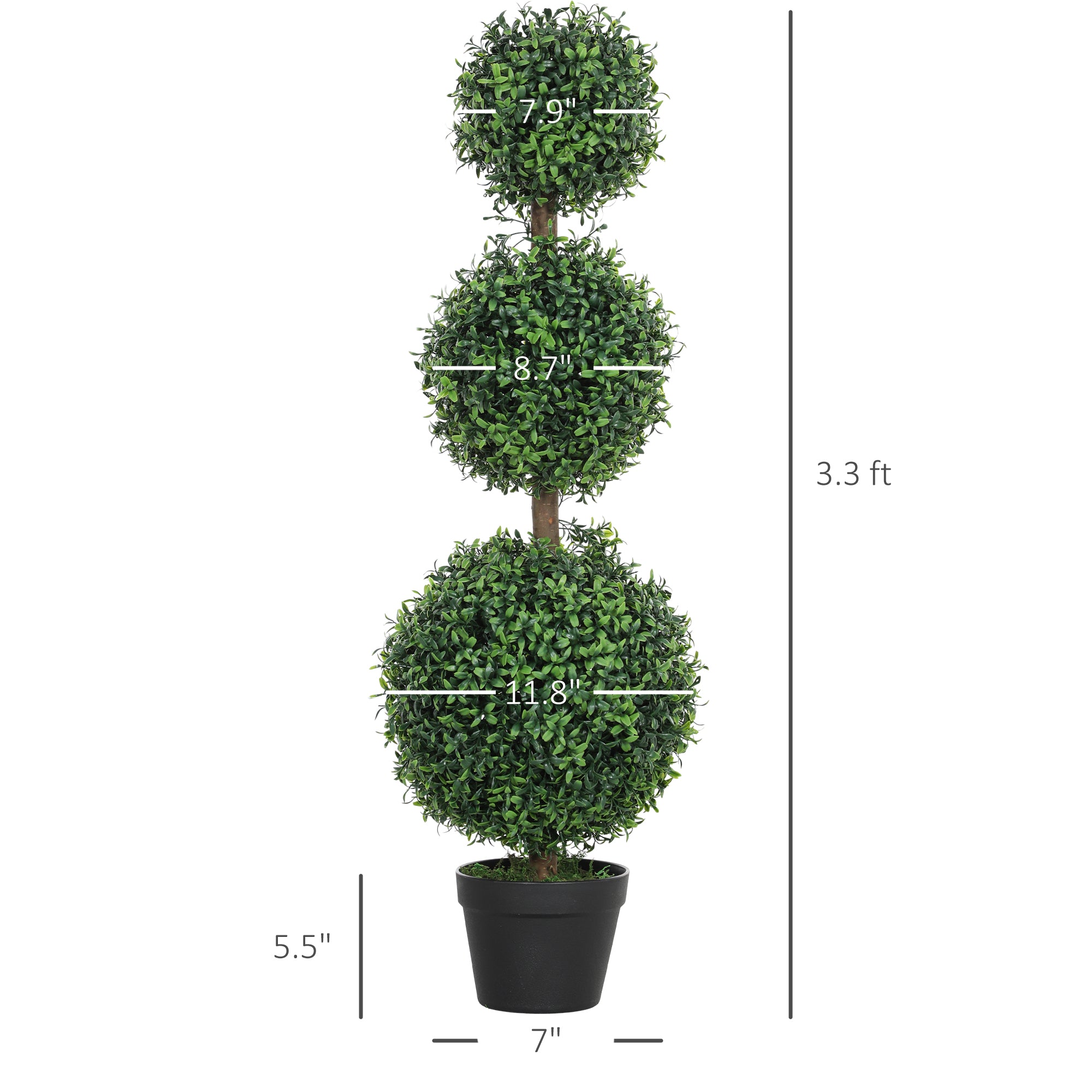 Set of 2 Artificial Ball Boxwood Topiary Trees, Fake Plants in Pot for Indoor Outdoor Living Room Green