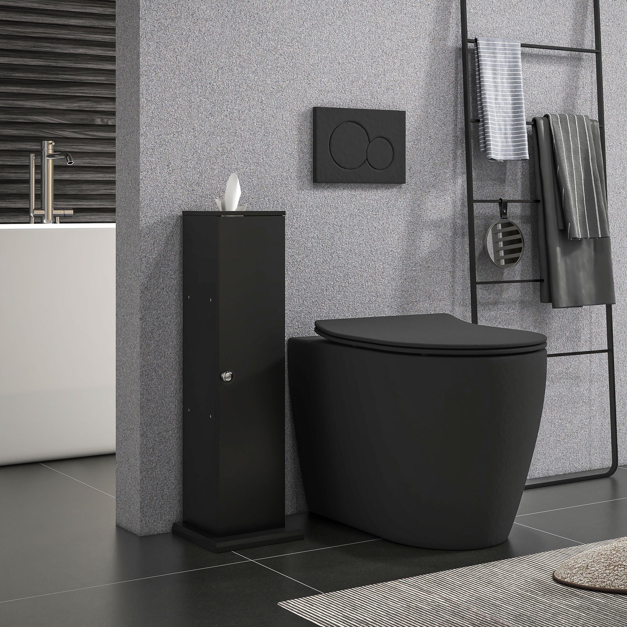Small Toilet Paper Cabinet, Bathroom Corner Cabinet with Doors and Shelves for Paper Shampoo, Black