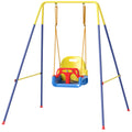 3 in 1 Toddler Swing Set, Folding Child Swing Set with Seat Belt, Adjustable Seat for Outdoor Indoor, Blue