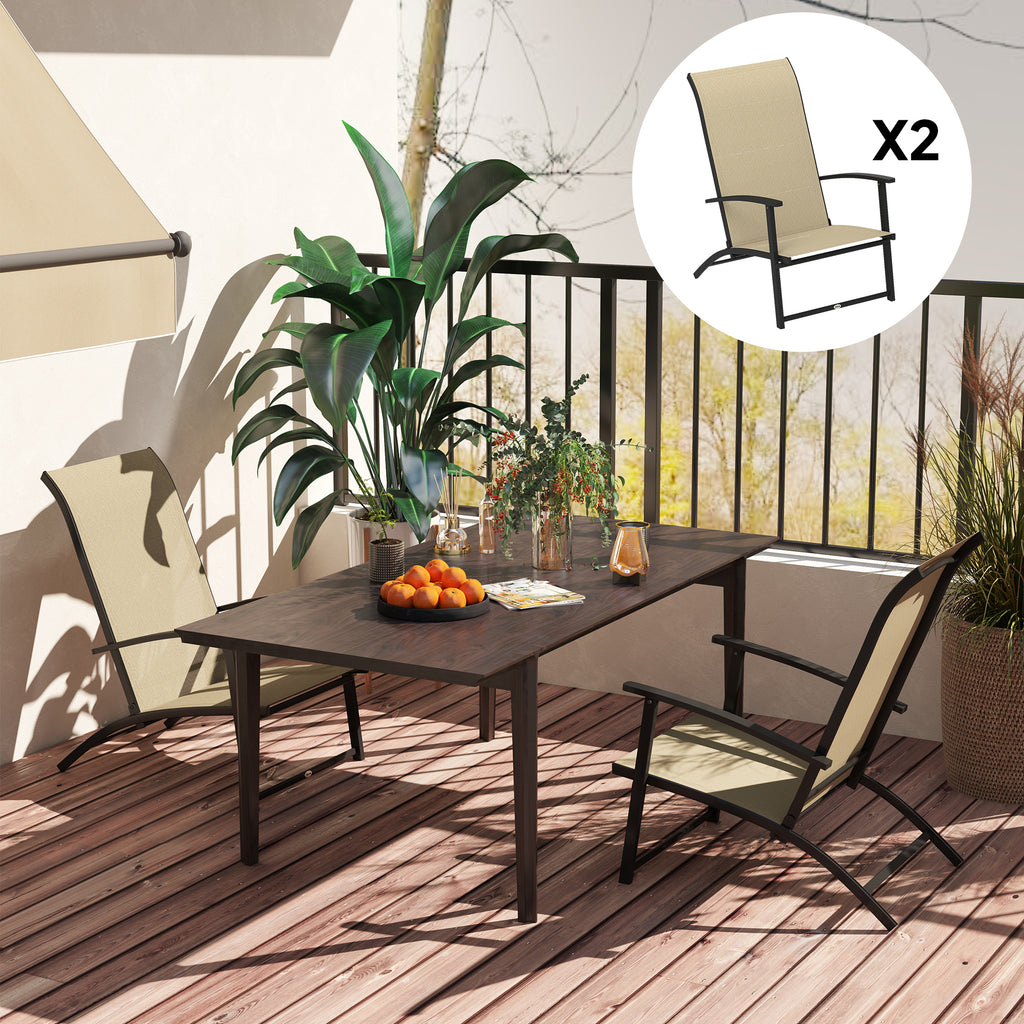 Set of 2 Outdoor Dining Chairs with High Back, Armrests, Folding Patio Chairs for Patio, Lawn, Camping, Beige
