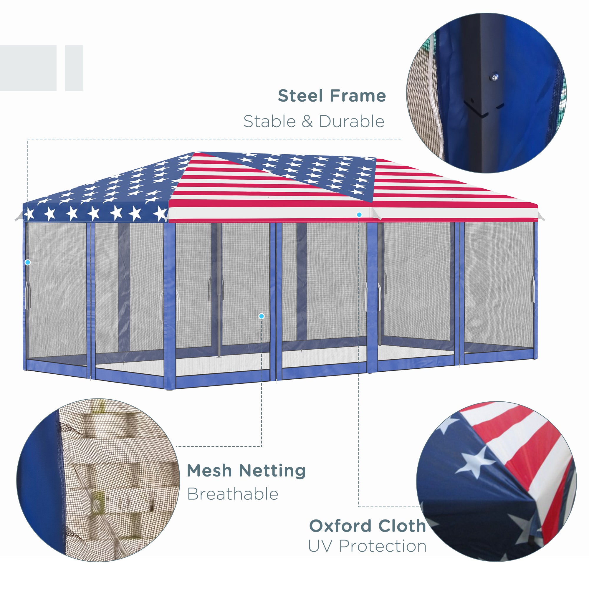 10'x20' Pop Up Party Tent Gazebo Wedding Canopy with 6 Sidewalls, American Flag