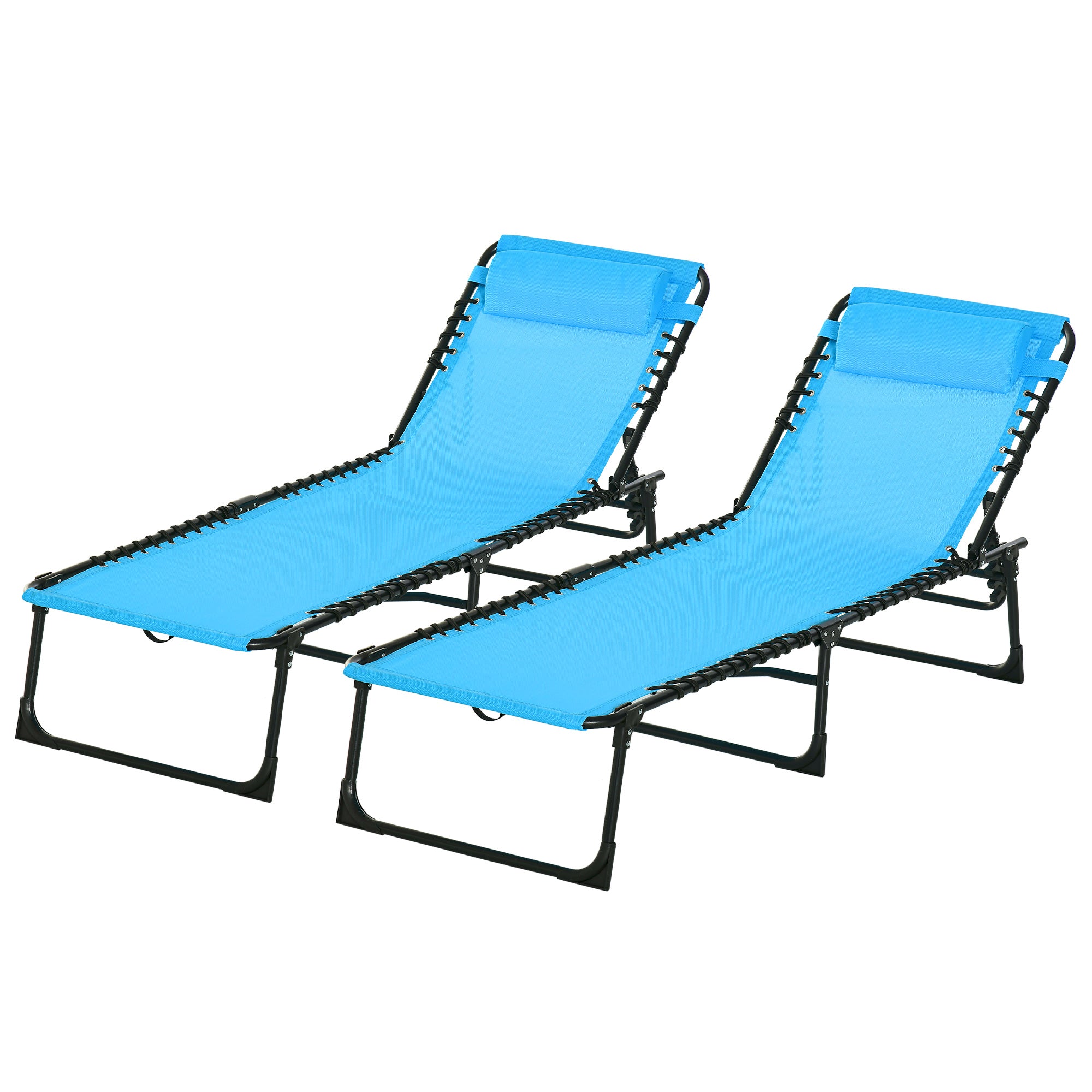 Set of 2 Folding Chaise Lounge Chairs, Outdoor Sun Tanning Chairs with Reclining Back, Sky Blue