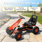 Kids Go Kart, Pedal Car with Adjustable Seat, EVA Wheels, Brake, for Boys & Girls Aged 3-8 Years Old, Red