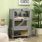 Wooden Hamster Cage with Storage Shelf, Large Rat Mouse Habitat Including Seesaw, Small Animal Cage with Sliding Tray, Wide Ramp for Racing, Running Wheel, 35.5" H