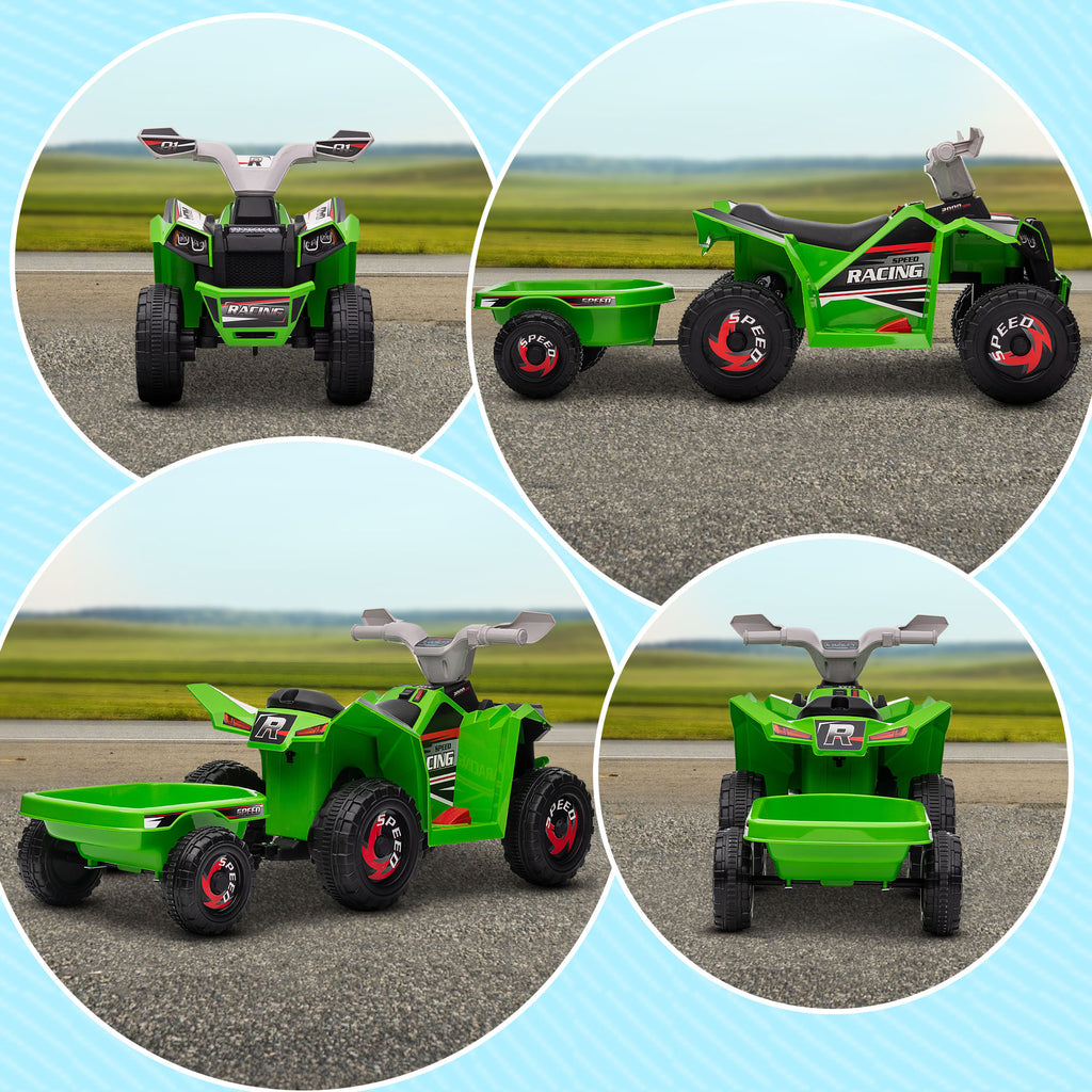 6V Electric Toy Car with Back Trailer, Forward Backward, Wear-Resistant Wheels for Ages 18-36 Months, Green