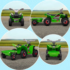 6V Electric Toy Car with Back Trailer, Forward Backward, Wear-Resistant Wheels for Ages 18-36 Months, Green