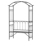 Metal Trellis Arbor Arch for Climbing Plants with Garden Bench, Grow Grapes and Vines, Decorative Seating, Black