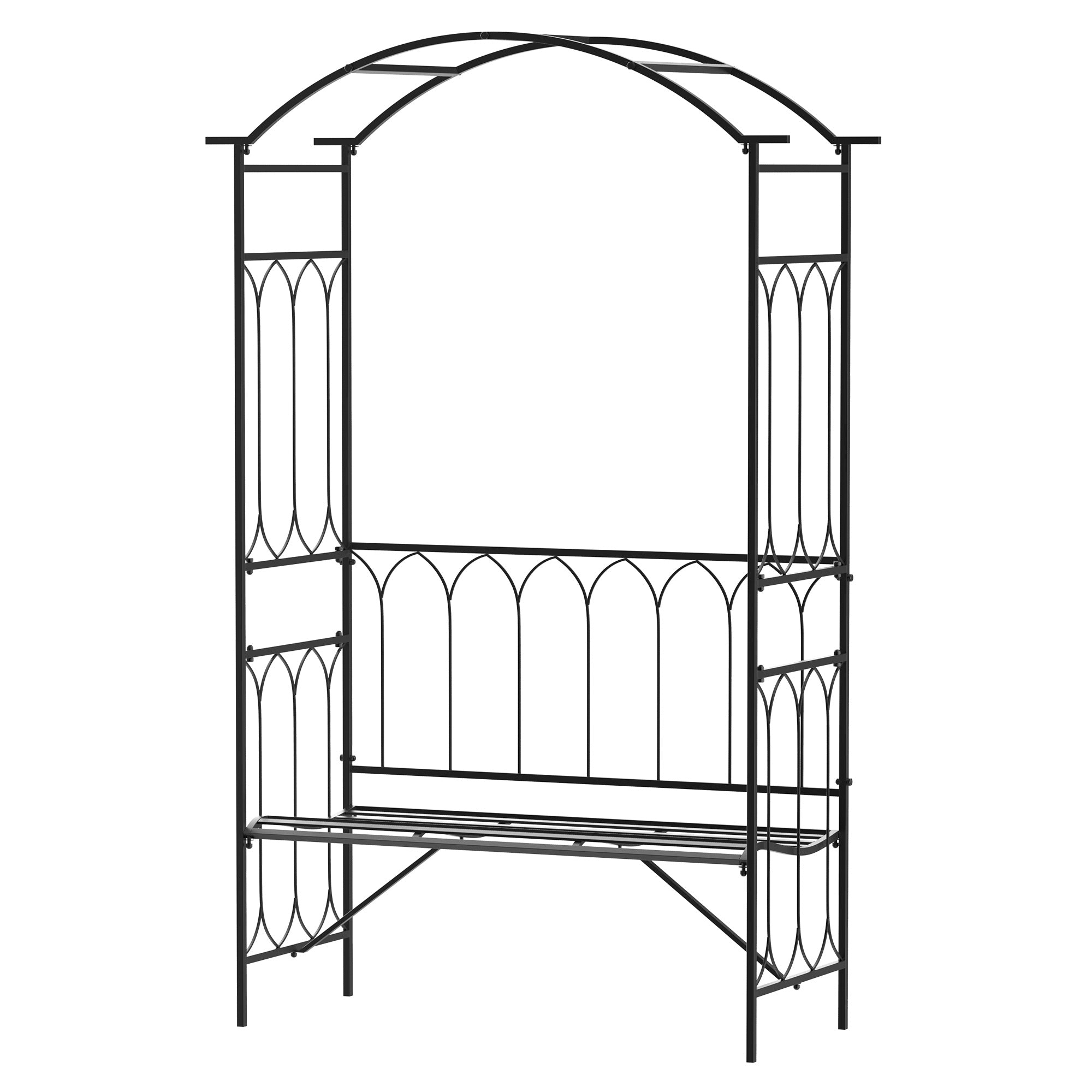 Metal Trellis Arbor Arch for Climbing Plants with Garden Bench, Grow Grapes and Vines, Decorative Seating, Black