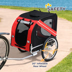Dog Bike Trailer, Pet Wagon Bicycle Trailer with Easy Folding Cart Frame, 20" Large Rubber Wheels, 3 Entrances, Mesh Screen, Pet Bike Trailer for Off-Road & Travel, Red and Black