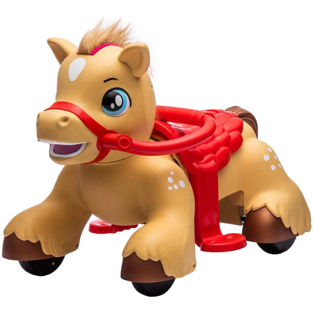 Ride On Horse Toy, 12V Battery Powered Ride on Toy with Carrot Toy, Comb and Sound, Electric Rocking Horse for Toddlers