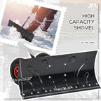 Snow Shovel Rolling Pusher with 29" Blade, 10" Wheels & Angle-Adjustable Handle, Black