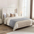 Peyton Upholstered Queen Bed Frame with 54" High Headboard, Hand Buttoned Tufting, Nailhead Trim Wingback, No Box Spring Needed, Easy Assembly, Ivory Velvet, Ivory