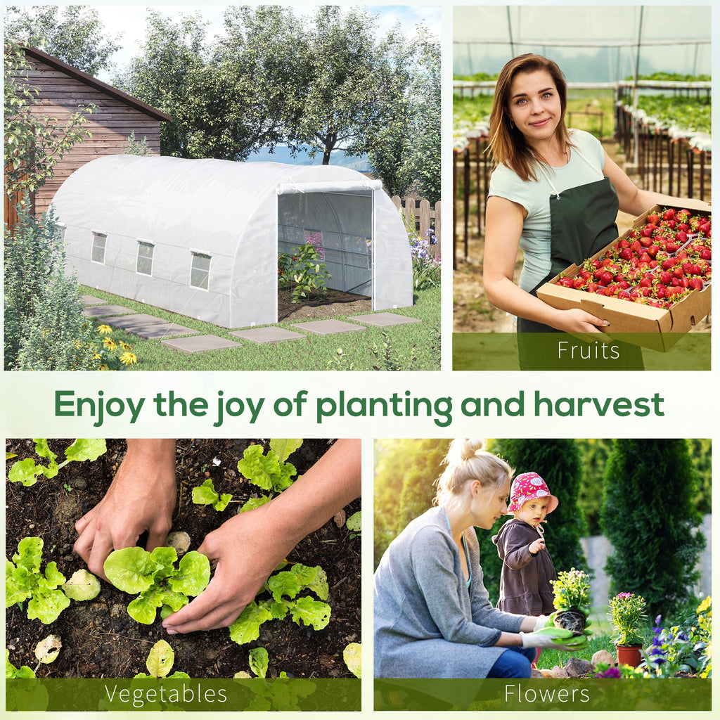 20' x 10' x 7' Walk-In Tunnel Greenhouse with Zippered Door & 8 Mesh Windows, Large Garden Green House Kit, Galvanized Steel Frame, White