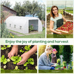 20' x 10' x 7' Walk-In Tunnel Greenhouse with Zippered Door & 8 Mesh Windows, Large Garden Green House Kit, Galvanized Steel Frame, White