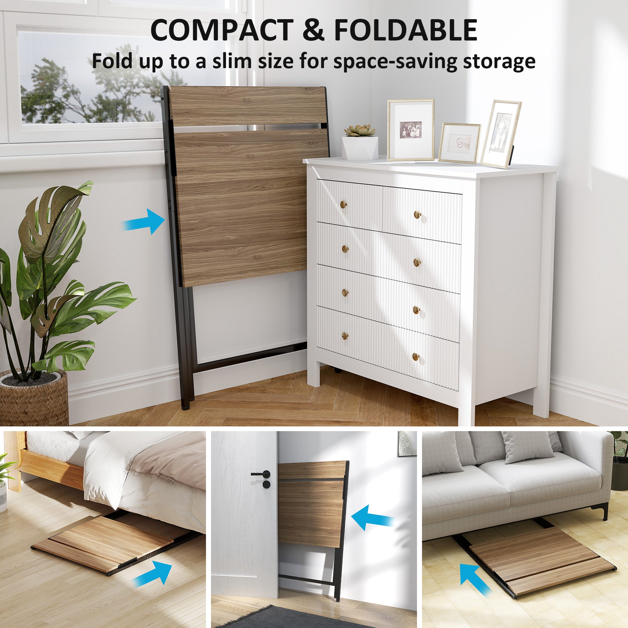 Folding Computer Desk, 27.6" Foldable Desk with Monitor Shelf for Small Space, Home Office, Study, Easy Assembly, Walnut