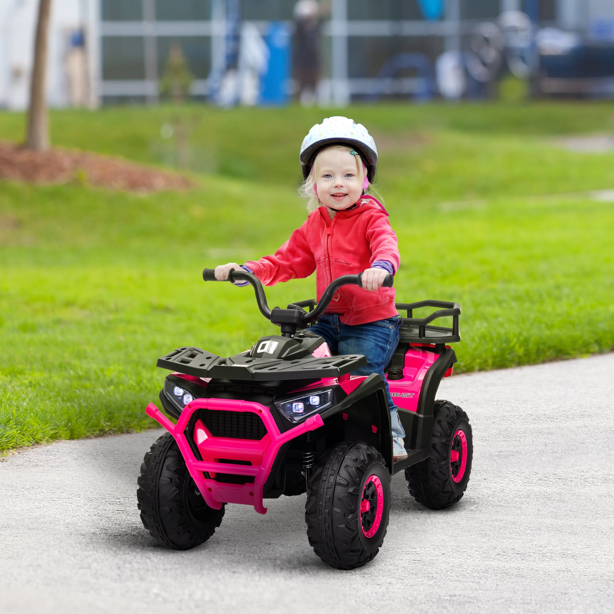 12V Kids ATV, 4 Wheeler Quad with 4 Spring Suspension Wheels, LED Lights, Music USB, Pink