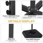 Umbrella Stand Fitting 2" Poles and Steel Base with 4 Fillable Plastic Weights, 4 Gal. Capacity Each - Black