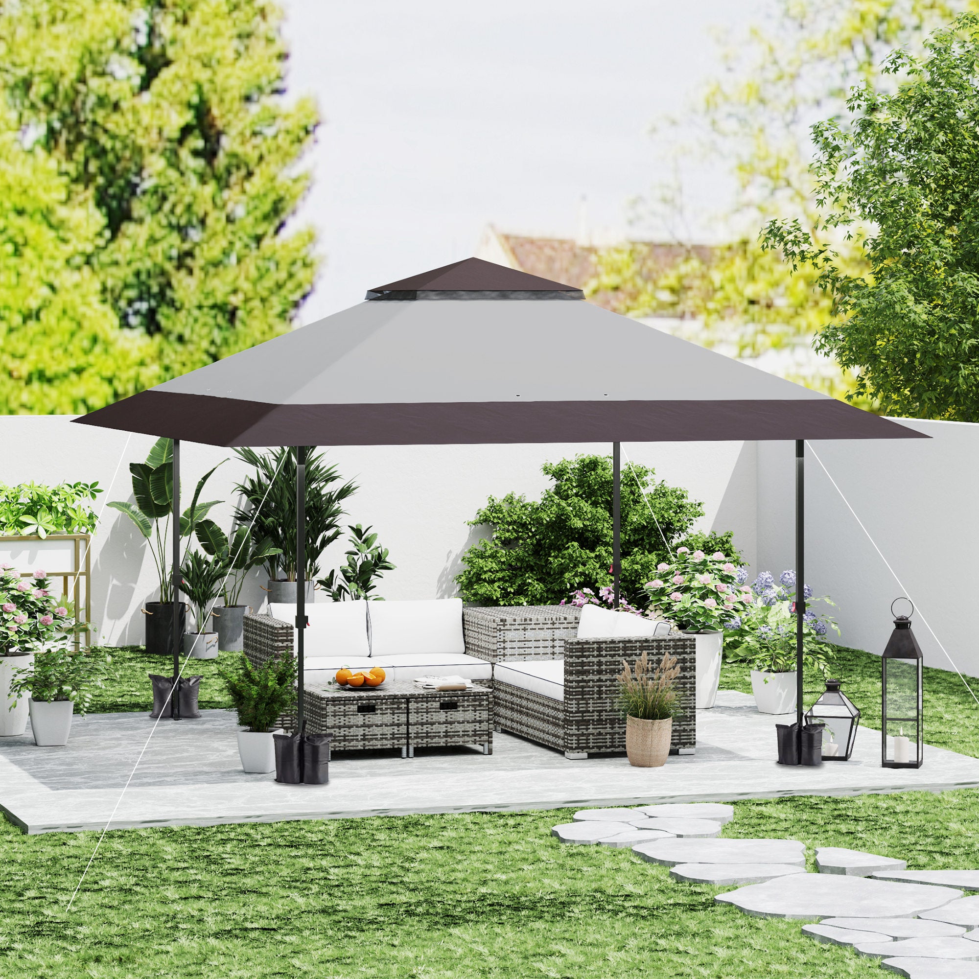 13' x 13' Pop Up Canopy Tent, UPF50+ Tents for Parties, Height Adjustable, with Wheeled Carry Bag and 4 Sand Bags, Gray