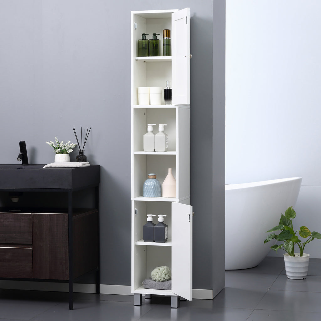 Tall Bathroom Storage Cabinet with Mirror, Wooden Freestanding Tower Cabinet with Adjustable Shelves for Bathroom or Living Room, White