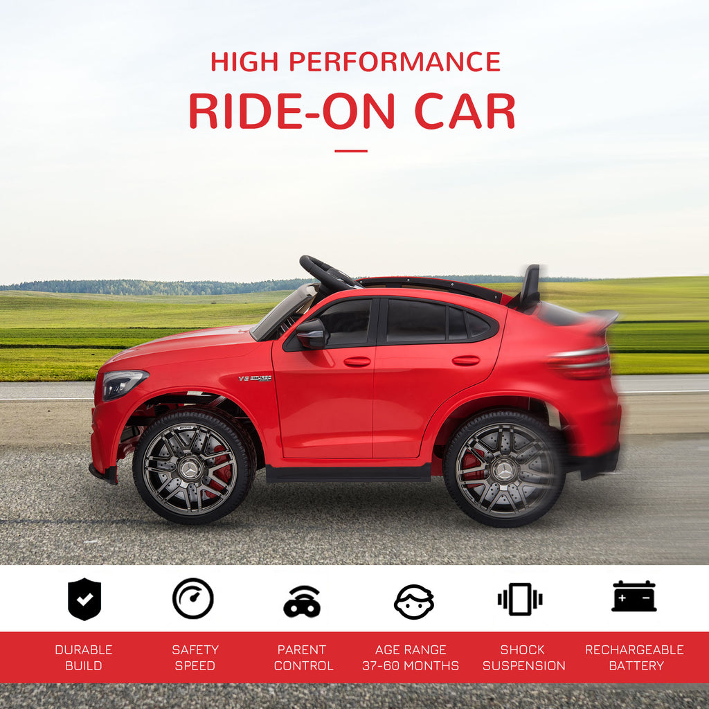 12V Toddler Ride On Car with Remote Control, AMG GLC63S Coupe, Electric Car with 2 Speed, MP3 Player, Light, Horn, Songs, Suspension, Red