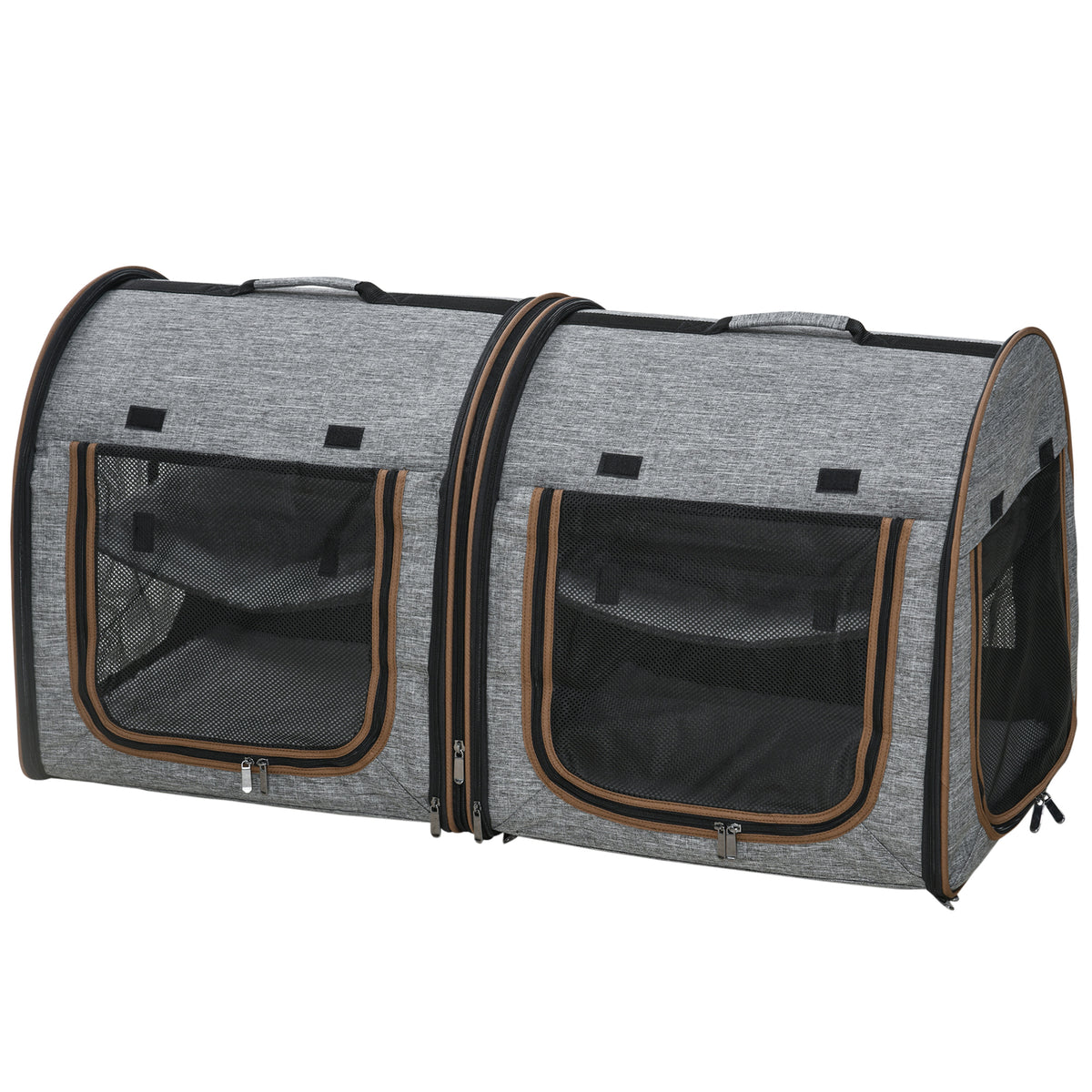 39" Portable Soft-Sided Pet Cat Carrier with Divider, Two Compartments, Soft Cushions, & Storage Bag, Gray