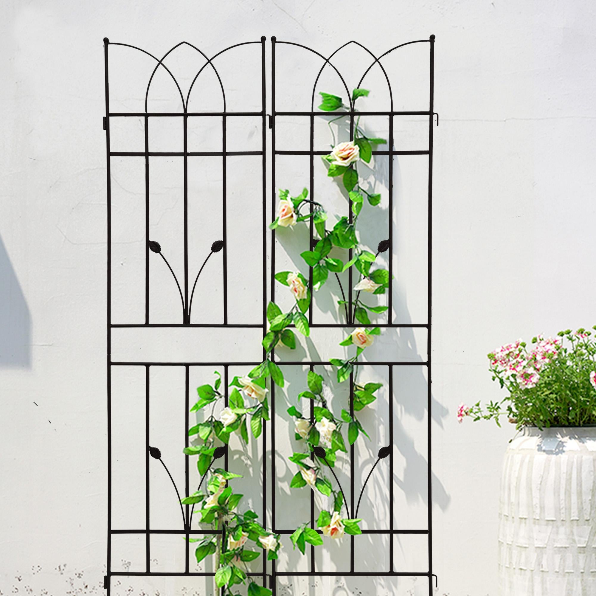 4 Pack Metal Garden Trellis with Rustproof Feature and Sturdy Iron Construction, Climbing Plant Support, Easy Assembly, Black