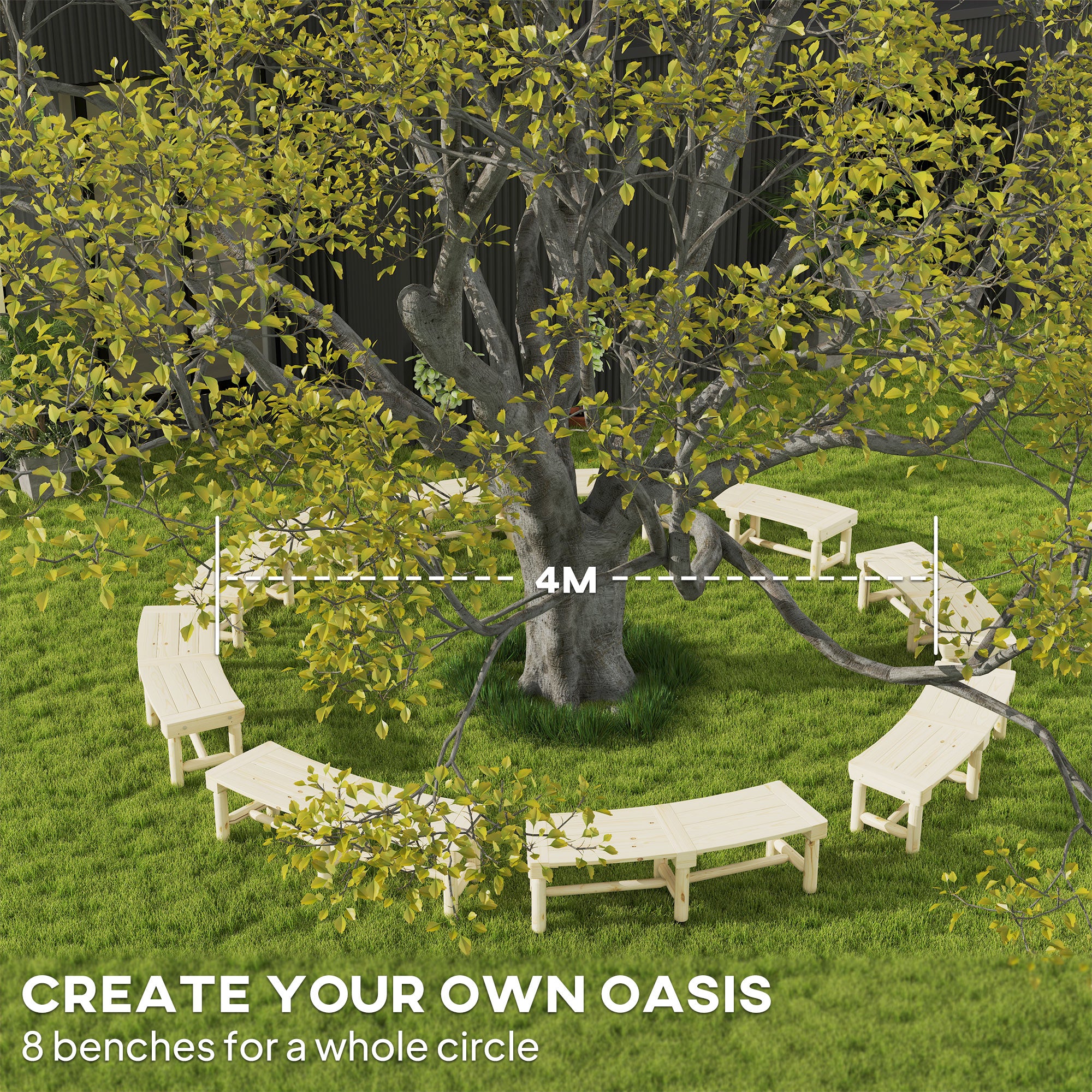 Wooden Garden Bench, Semicircular Round Outdoor Tree Bench, Wrap Around Park Bench for Yard, Patio, Deck, Lawn, Natural