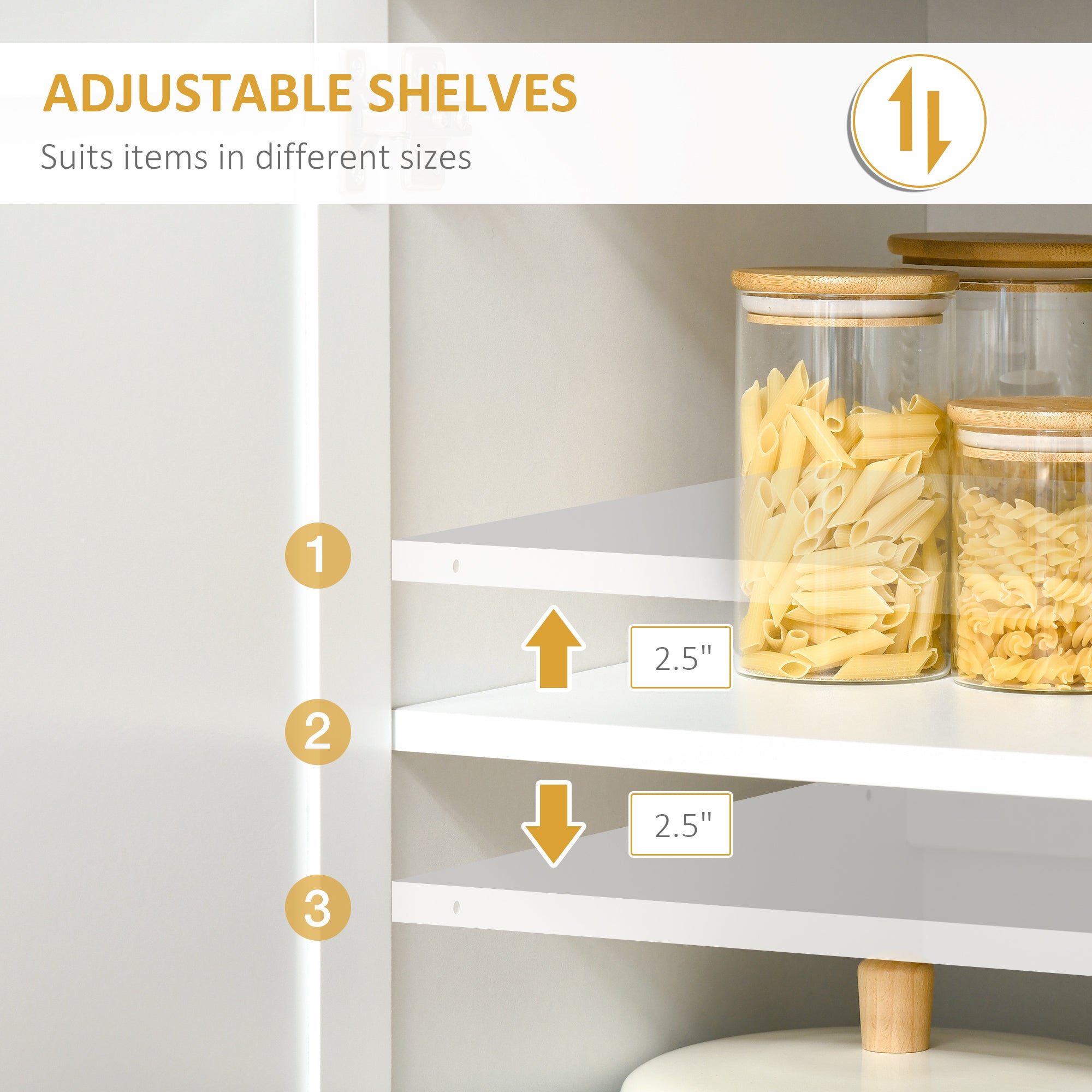 67" Buffet with Hutch, Modern Kitchen Pantry, Freestanding Storage Cabinet with Framed Glass Doors, Shelves and Drawers, White