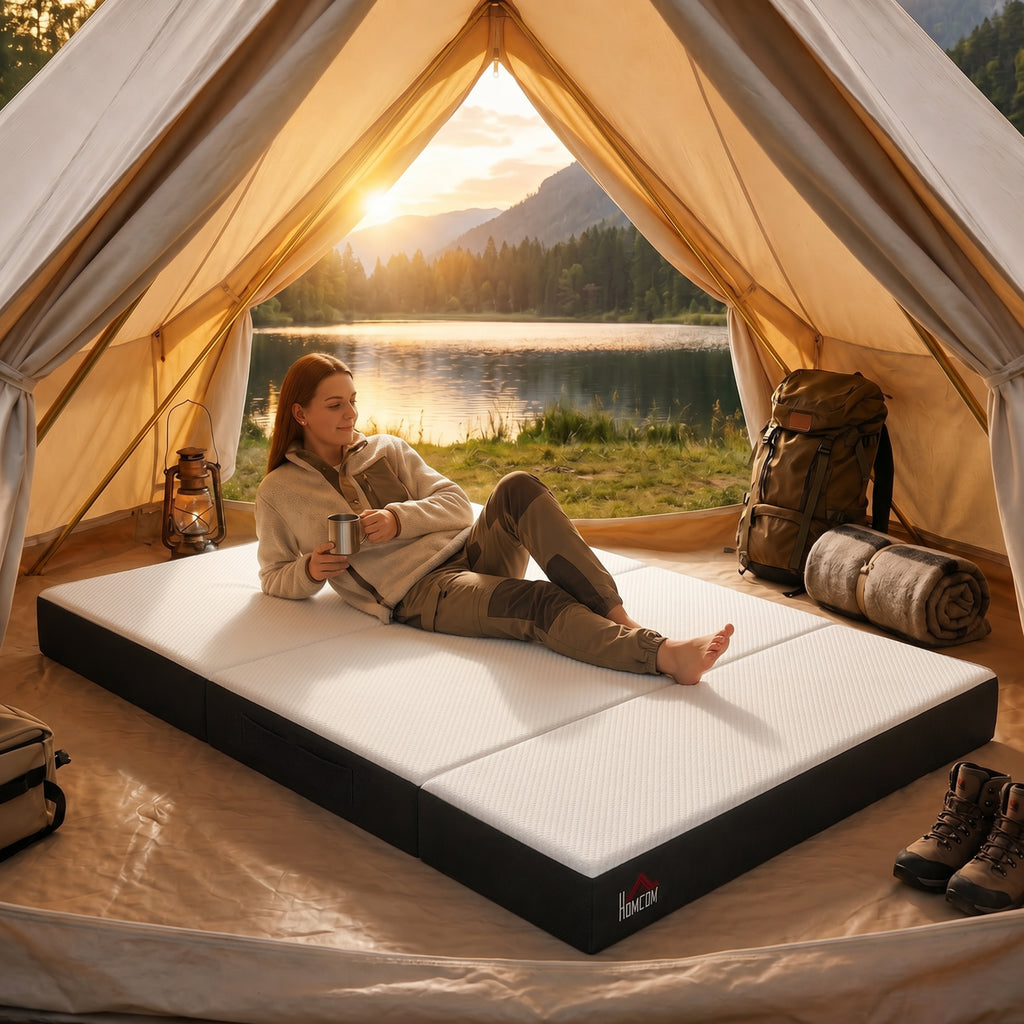 Trifold Mattress, 6 Inch Memory Foam Mattress for Guest, Camping, RV, Travel, Yoga, Made in USA, 80" x 60" x 6"