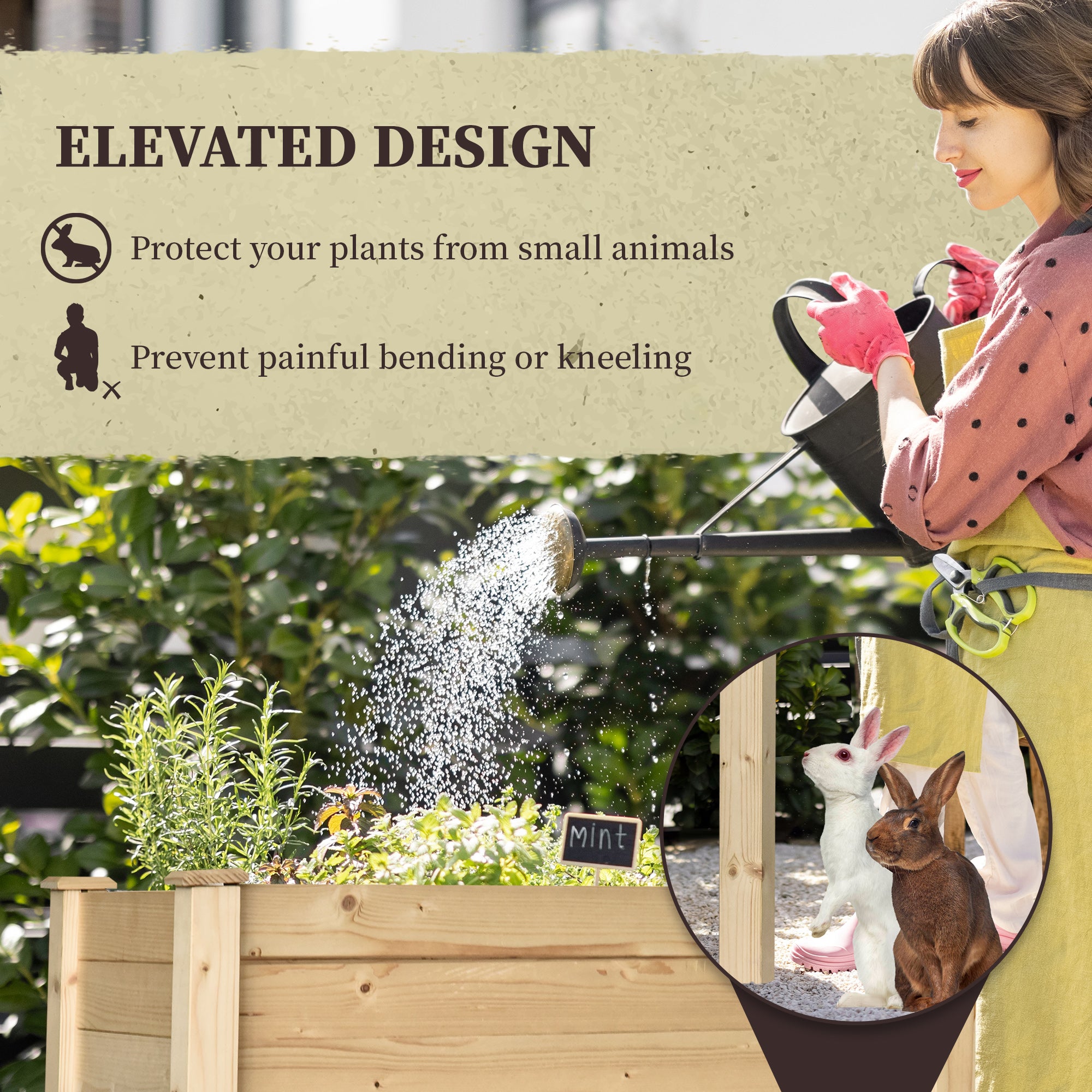 34'' Raised Garden Bed, Elevated Wooden Planter Box DIY Paint with Holes for Vegetables, Herb and Flowers Backyard Use