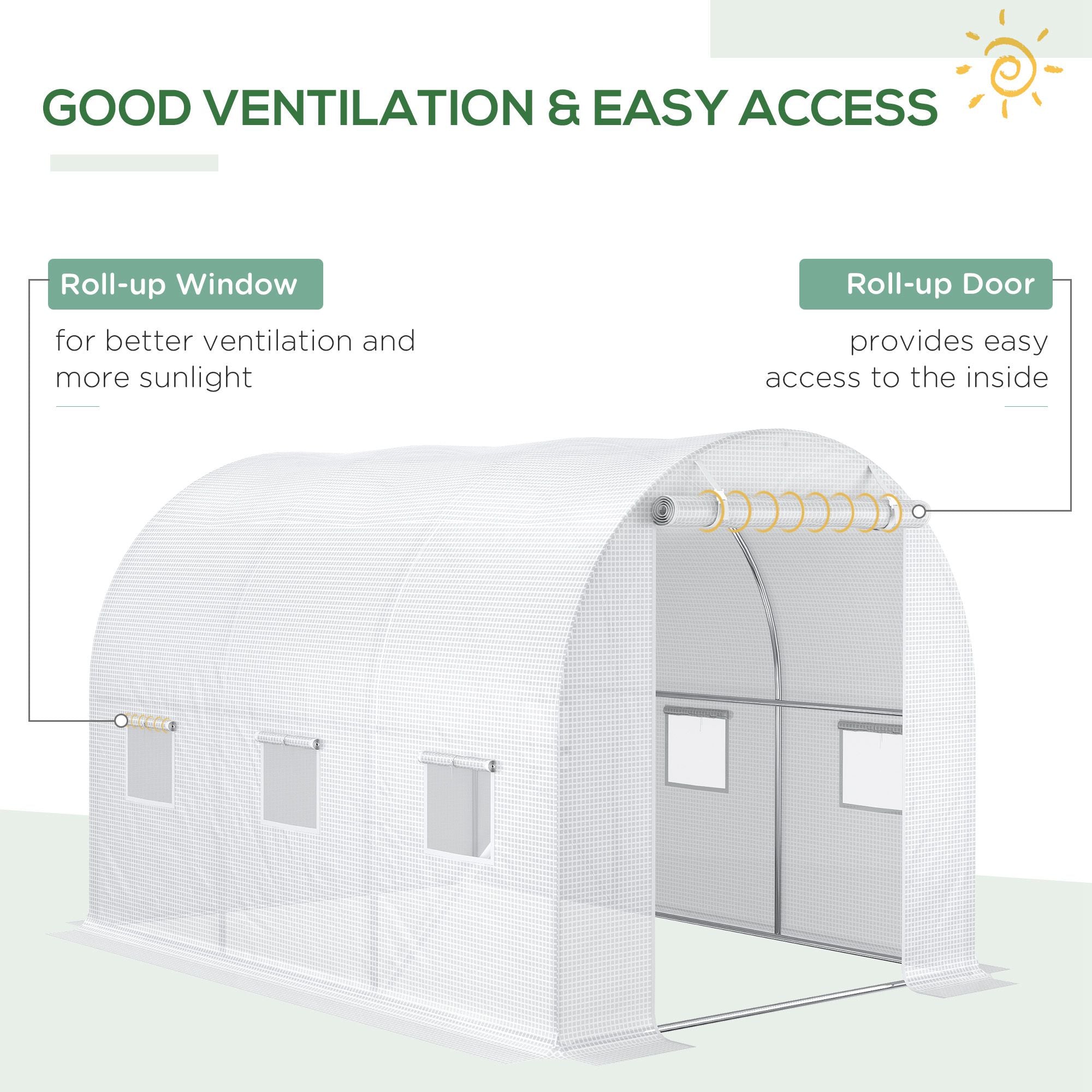 9.8' x 6.6' x 6.6' Plastic Greenhouse Cover Replacement, Heavy Duty Waterproof Tarp for Hoop House, Sheeting with 6 Windows, Door & Reinforcement Grid, White