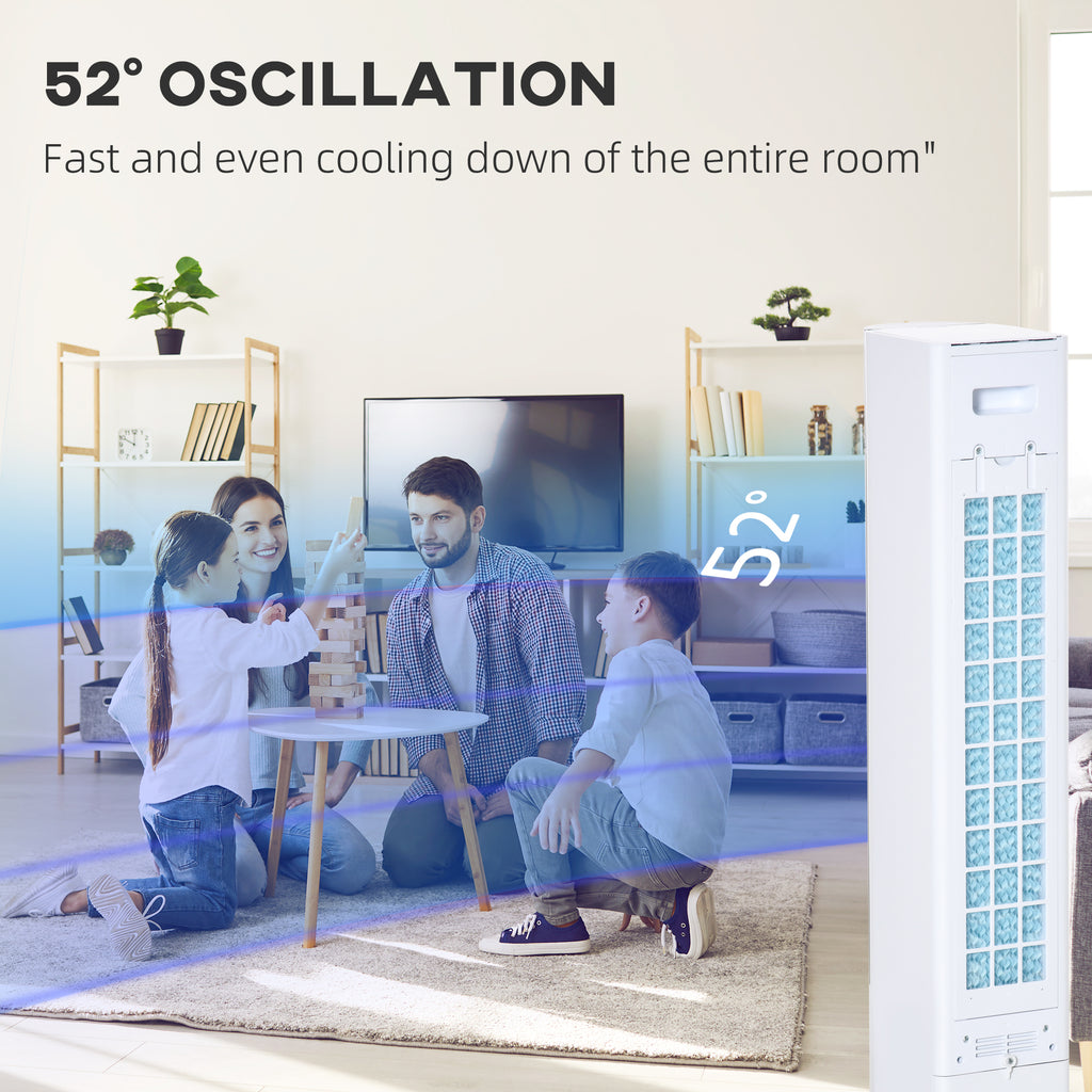 42" 3-In-1 Air Cooler, 52° Oscillating Portable Swamp Cooler with Humidifier, 3 Modes, 3 Speeds, 12H Time, White