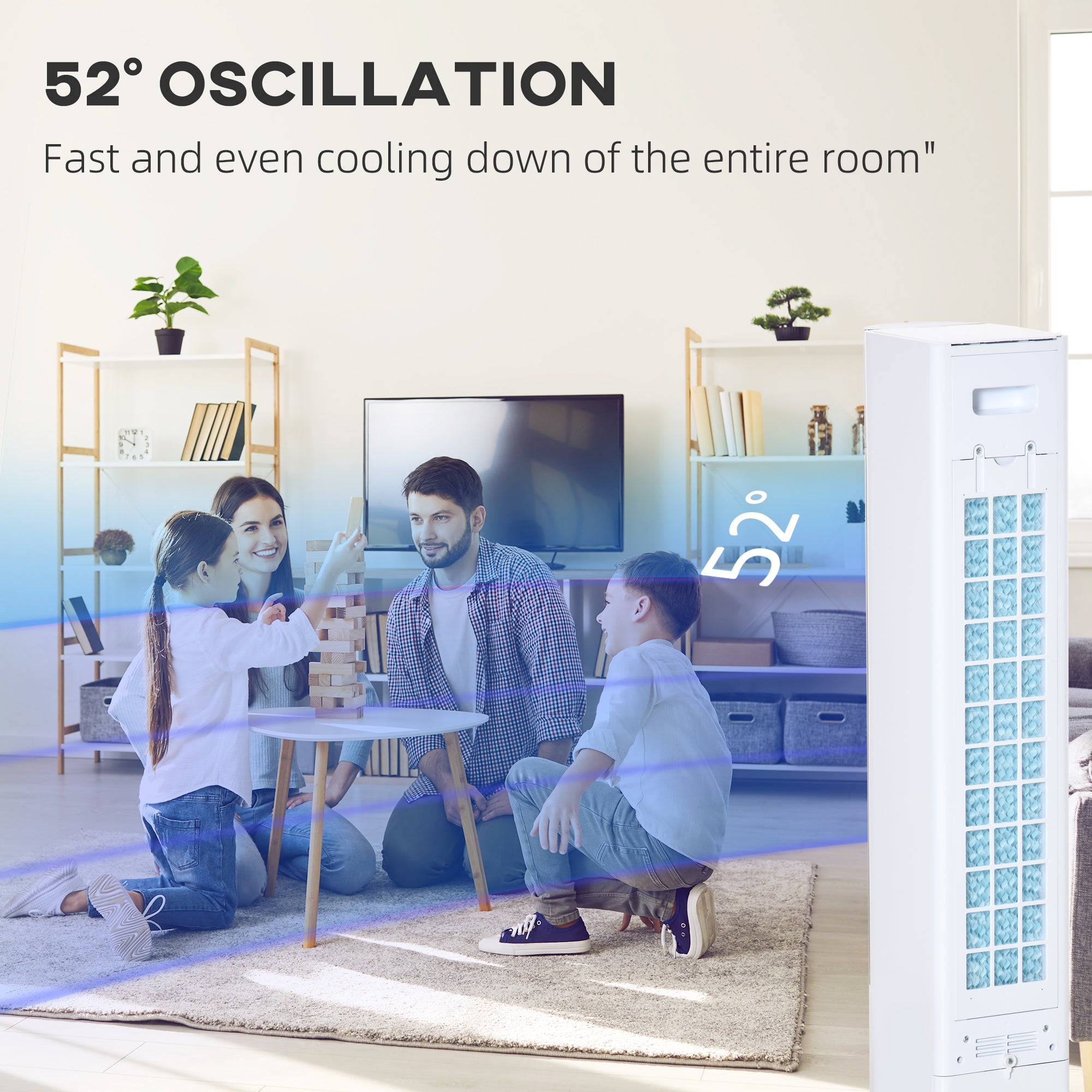 42" 3-In-1 Air Cooler, 52° Oscillating Portable Swamp Cooler with Humidifier, 3 Modes, 3 Speeds, 12H Time, White