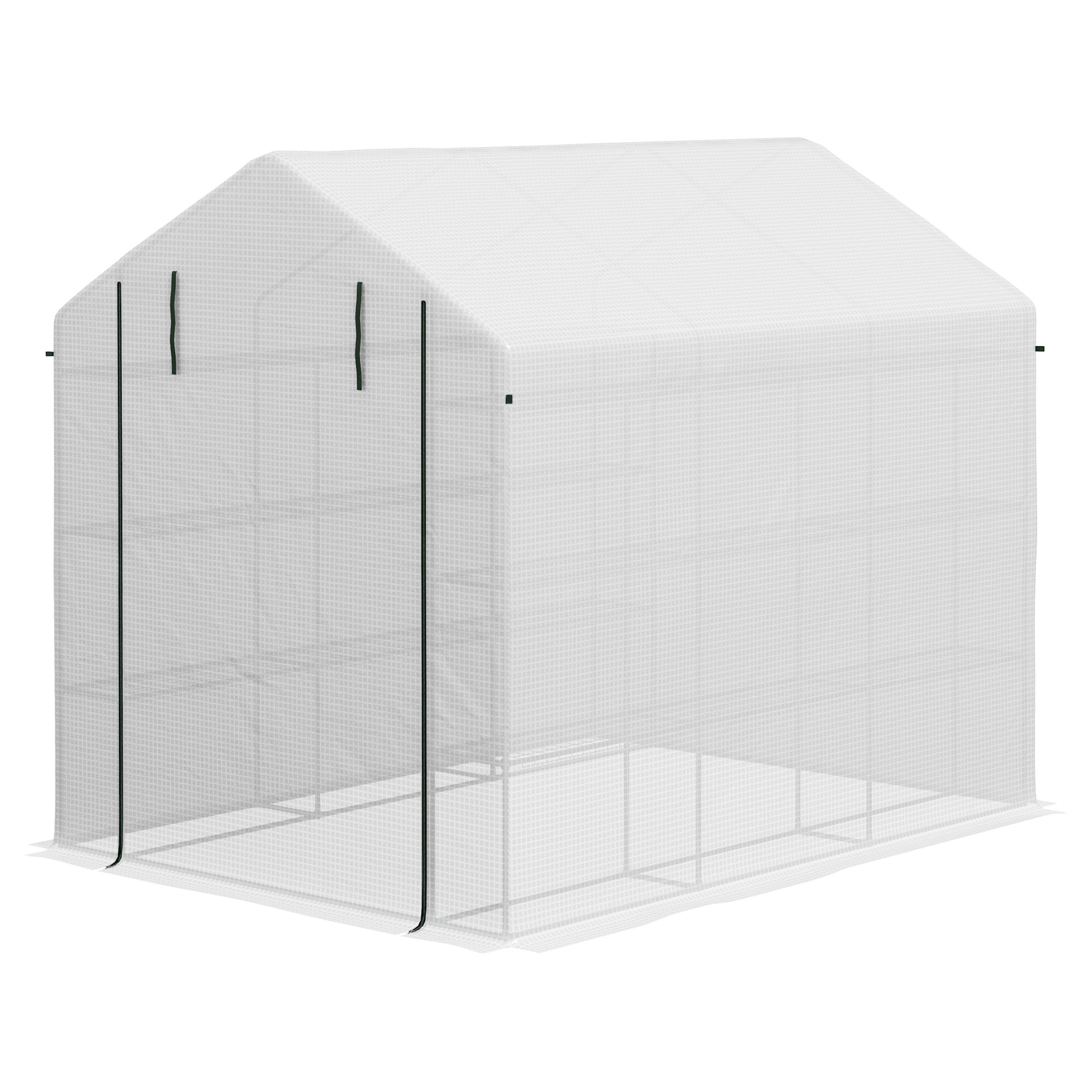 Outdoor Walk-in Greenhouse with Roll-up Zipper Door, 18 Shelves, PE Cover, 95.25" x 70.75" x 82.75", White