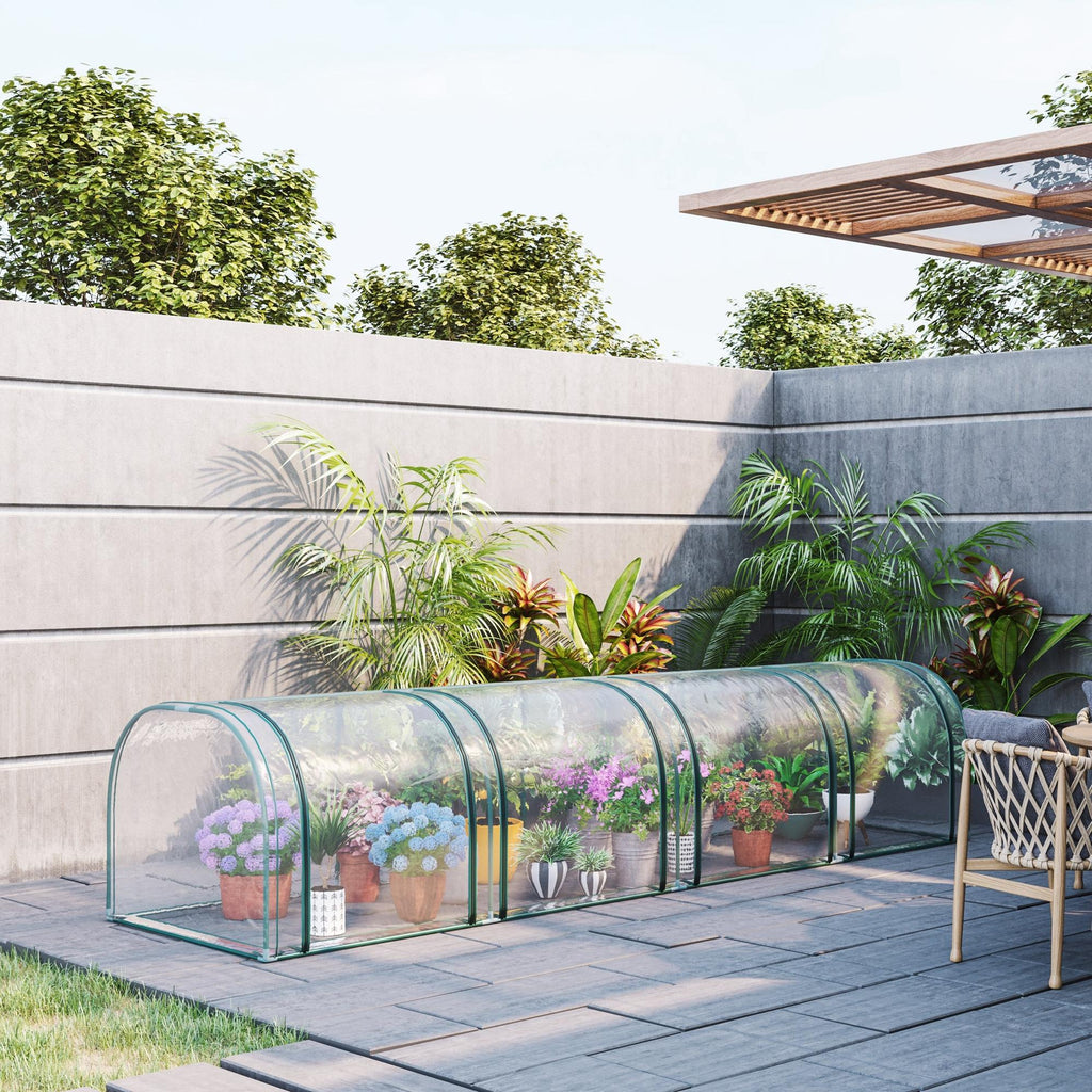 13' L x 3' W x 2.5' H Portable Tunneled Greenhouse with 4 Zippered Doors, Water/UV Fighting PVC Cover, Clear