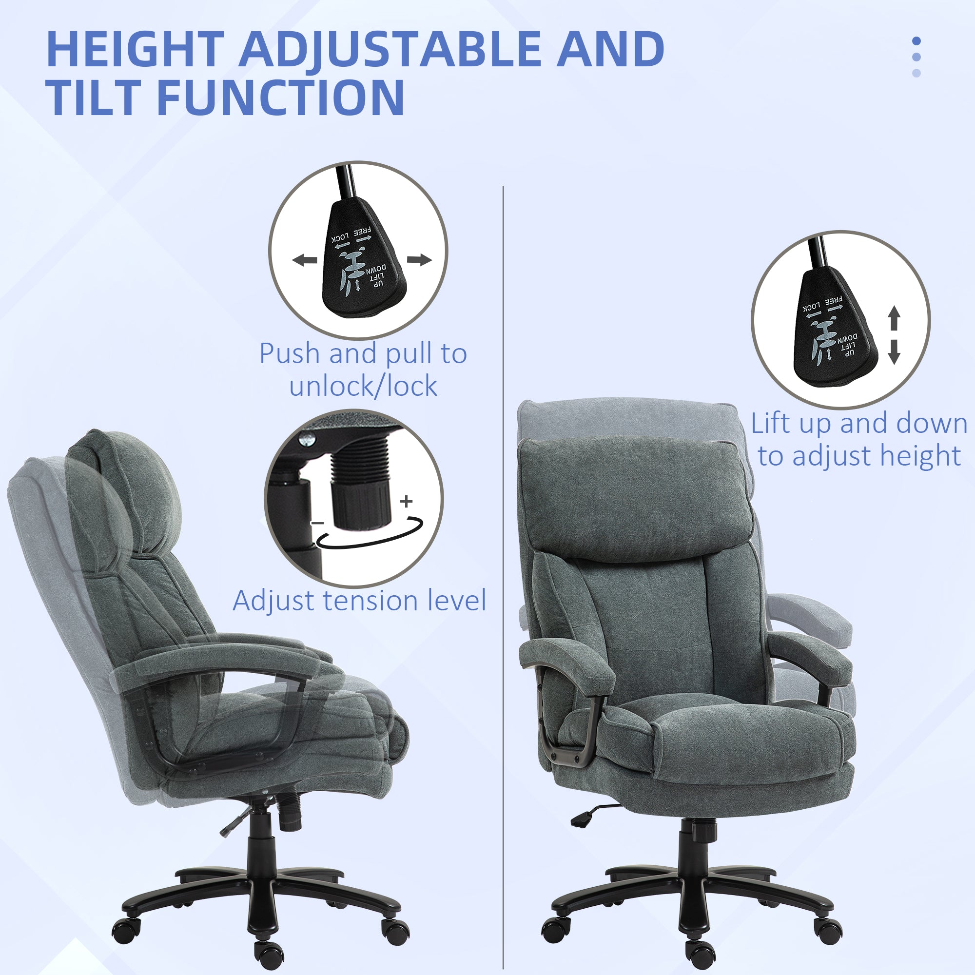Big and Tall Executive Office Chair, Up to 450 lbs. Heavy Duty Desk Chair, Computer Chair for Heavy People, Gray