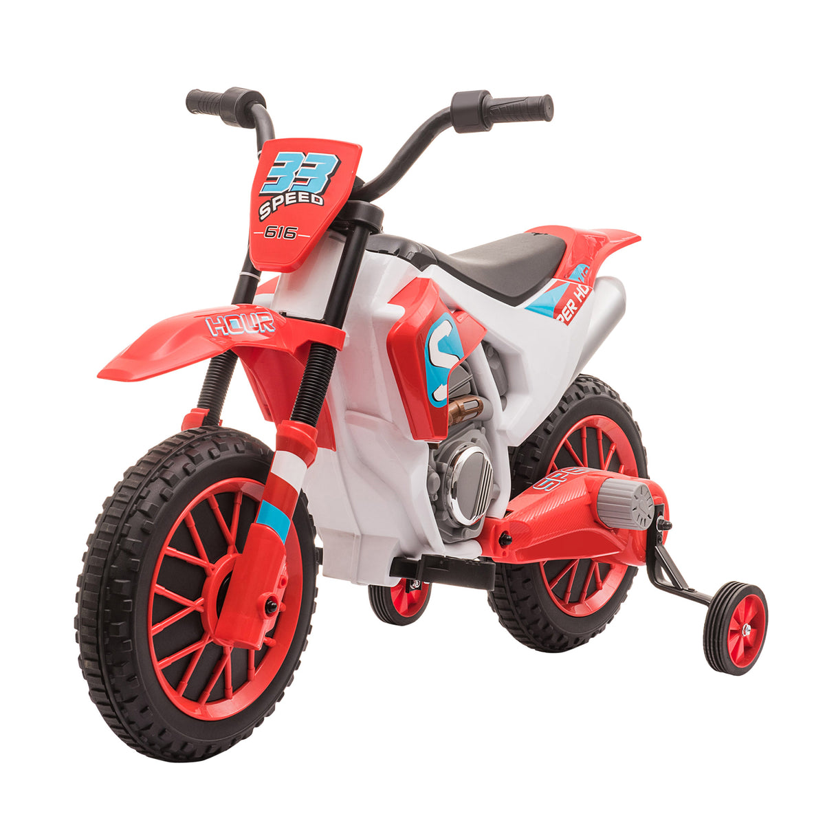12V Electric Kids Ride On Dirt Bike Motorcycle Toy w/ Training Wheels, Red