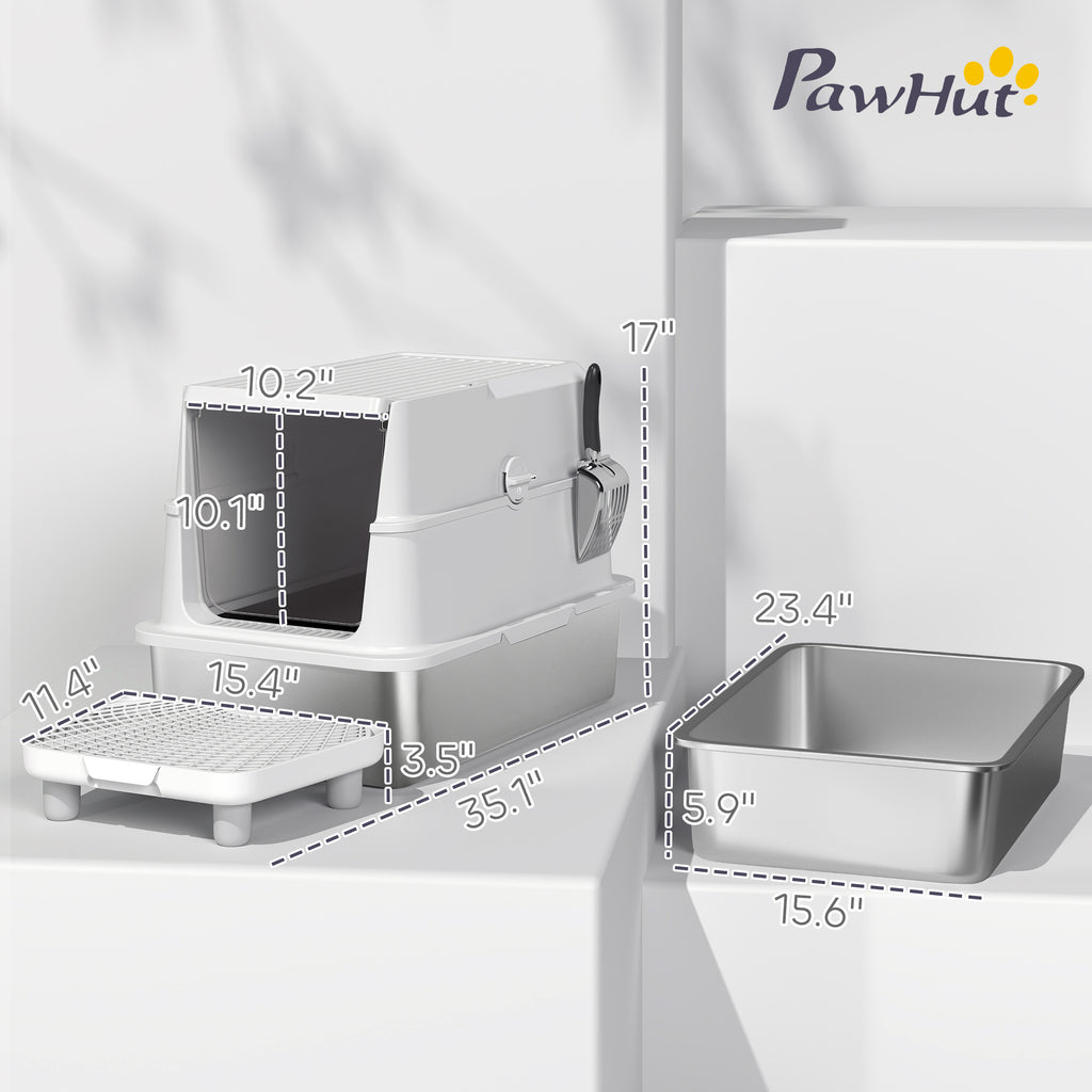 Extra Large Stainless Steel Cat Litter Box for Big Cats with Flip Cover, High-Sided Enclosure & Scoop
