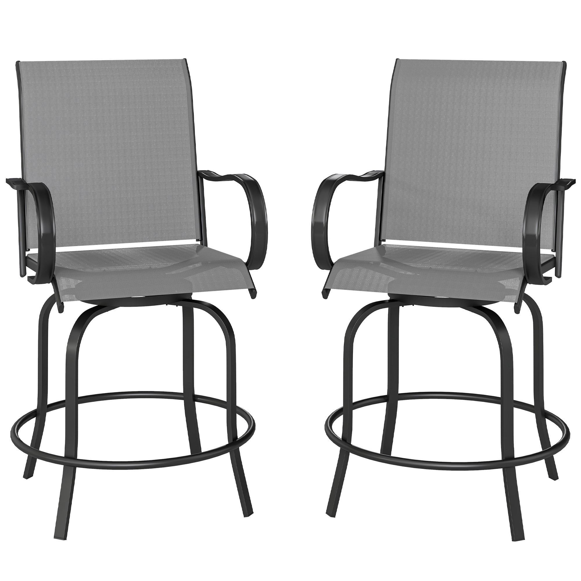 Outdoor Bar Stools Set of 2, 360° Swivel Bar Height Chairs, 26.75" x 29.5" x 48.5", Gray